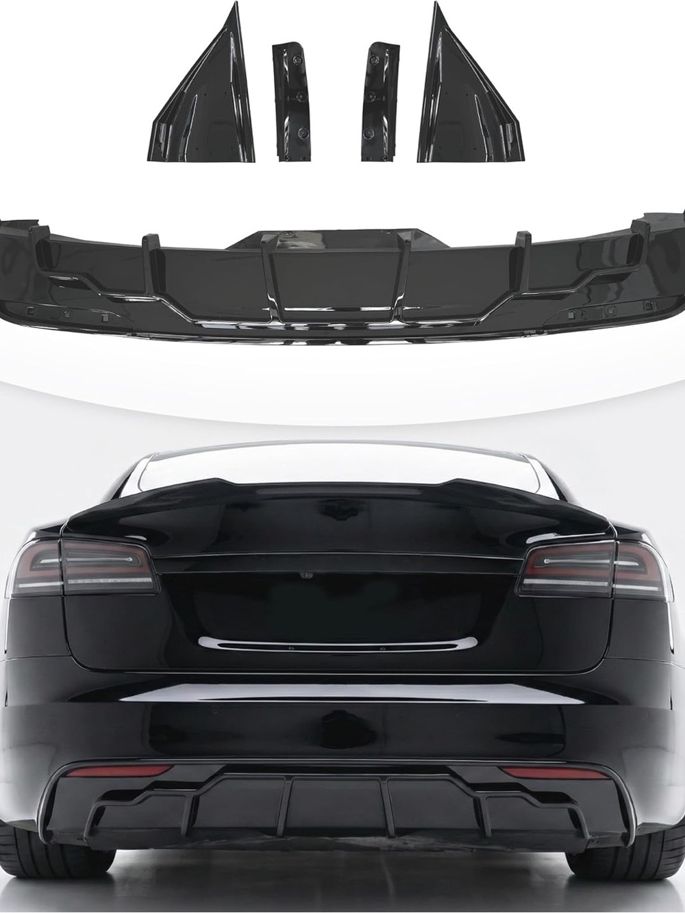 Tesla Gloss Black Rear Diffuser and Trunk Spoiler Kit